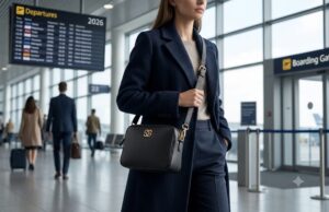 "A fashionable quilted nylon belt bag worn around the waist of a person exploring a European city street, neutral tones, casual chic style, autumn vibe, high-resolution fashion photography."